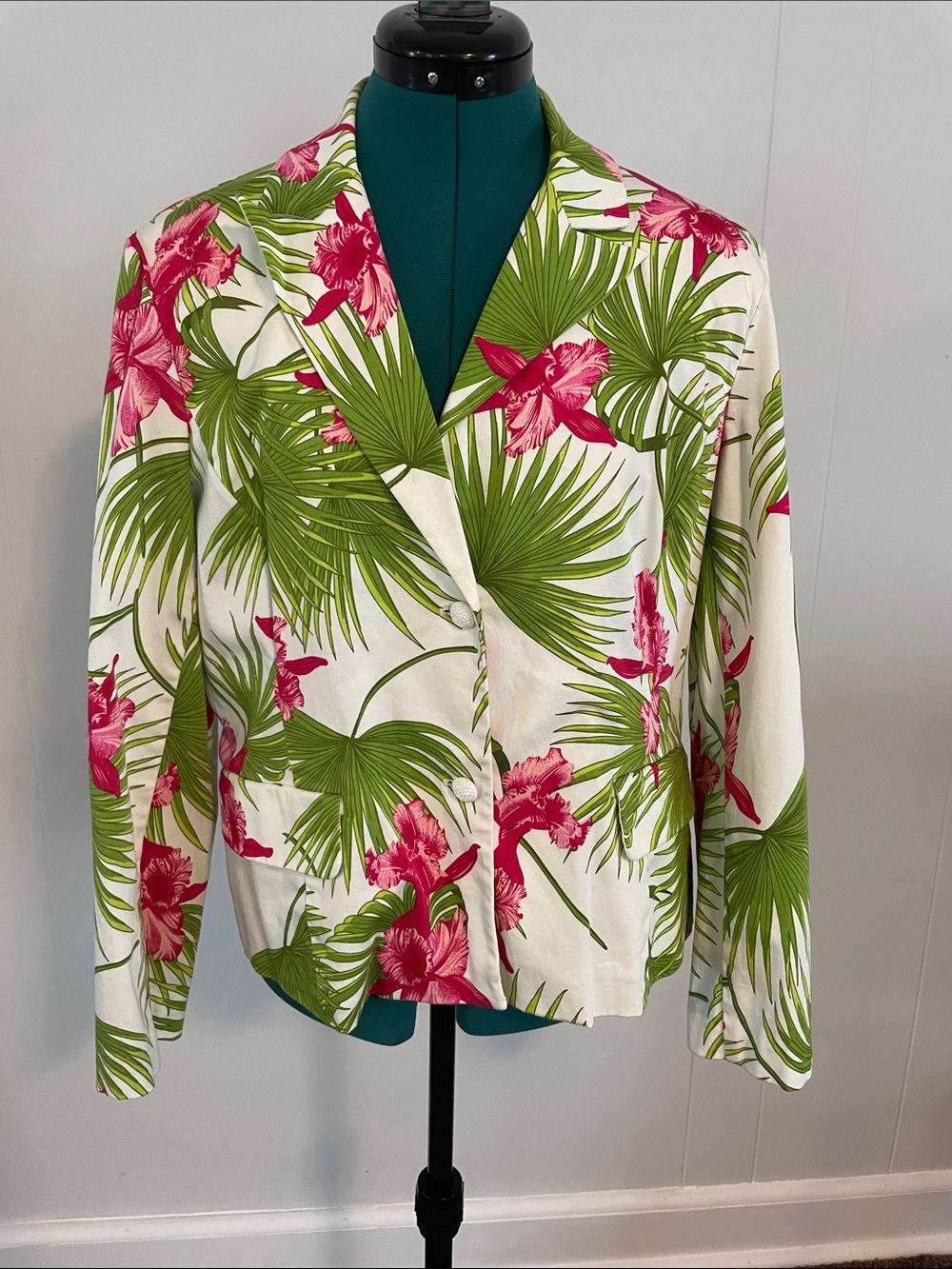 Russell Kemps Tropical Print Jacket in White, Green & Pink